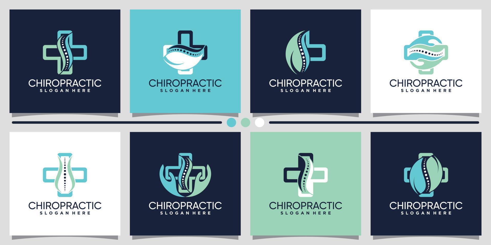 ensemble de conception de logo de thérapie chiropratique et naturelle avec dessin au trait et vecteur premium de concept créatif