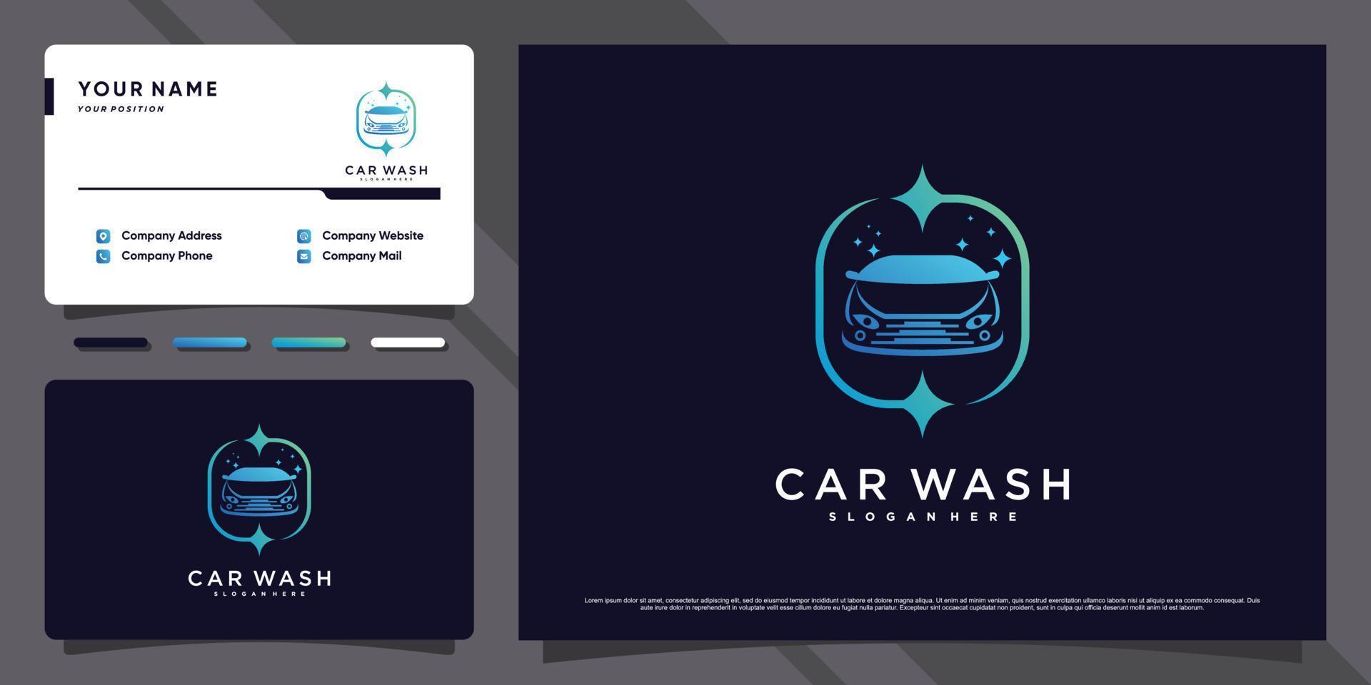 inspiration de logo de lavage de voiture avec style d'art en ligne et conception de carte de visite vecteur premium