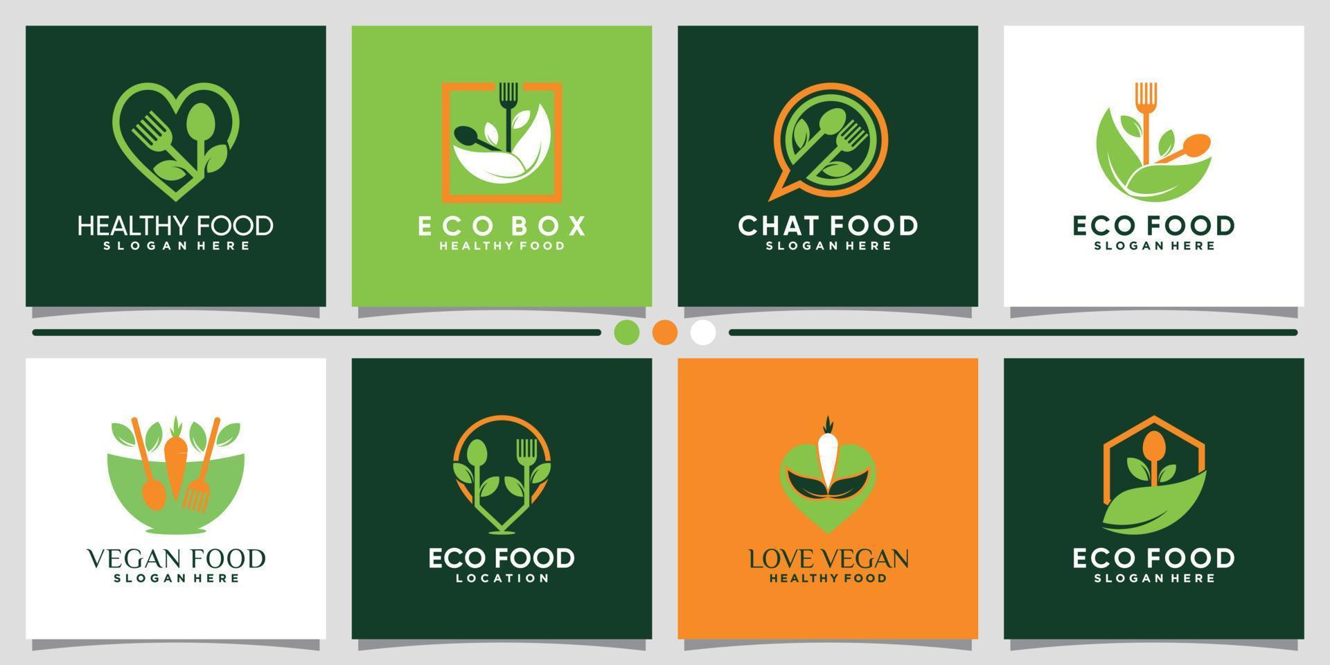 ensemble de création de logo végétalien et éco-alimentaire avec vecteur premium de concept unique