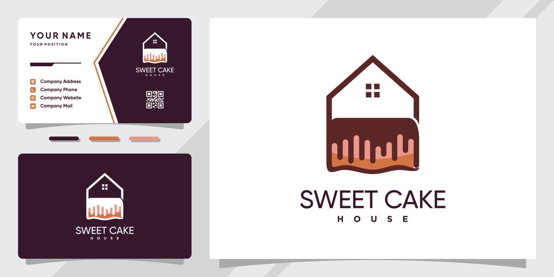 gâteau sucré et logo de maison avec concept créatif et conception de carte de visite vecteur premium