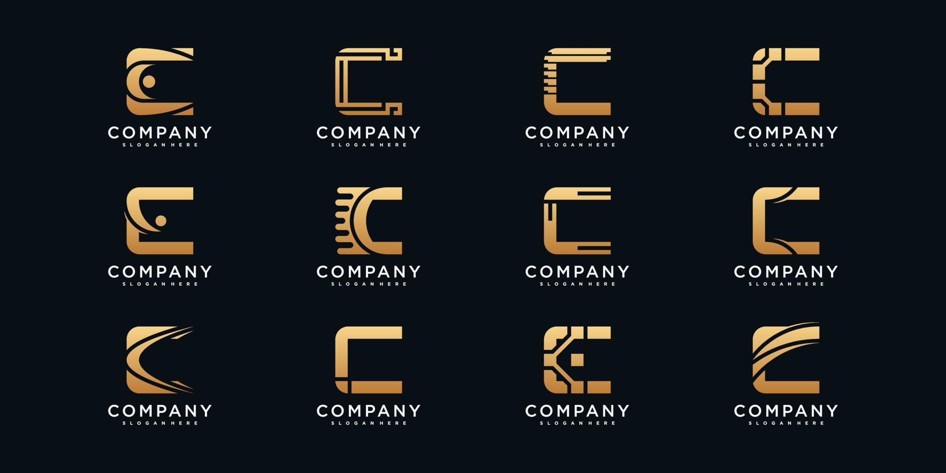 ensemble de création de logo monogramme créatif lettre initiale c avec vecteur premium de couleur de style doré