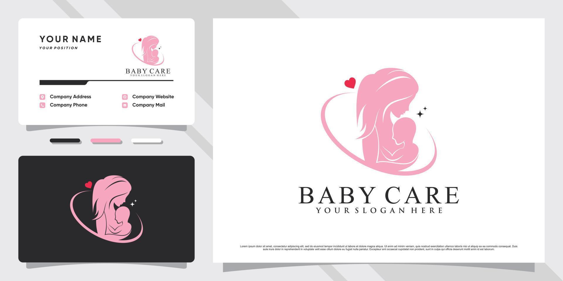 logo de soins pour bébés avec élément créatif et conception de carte de visite vecteur premium