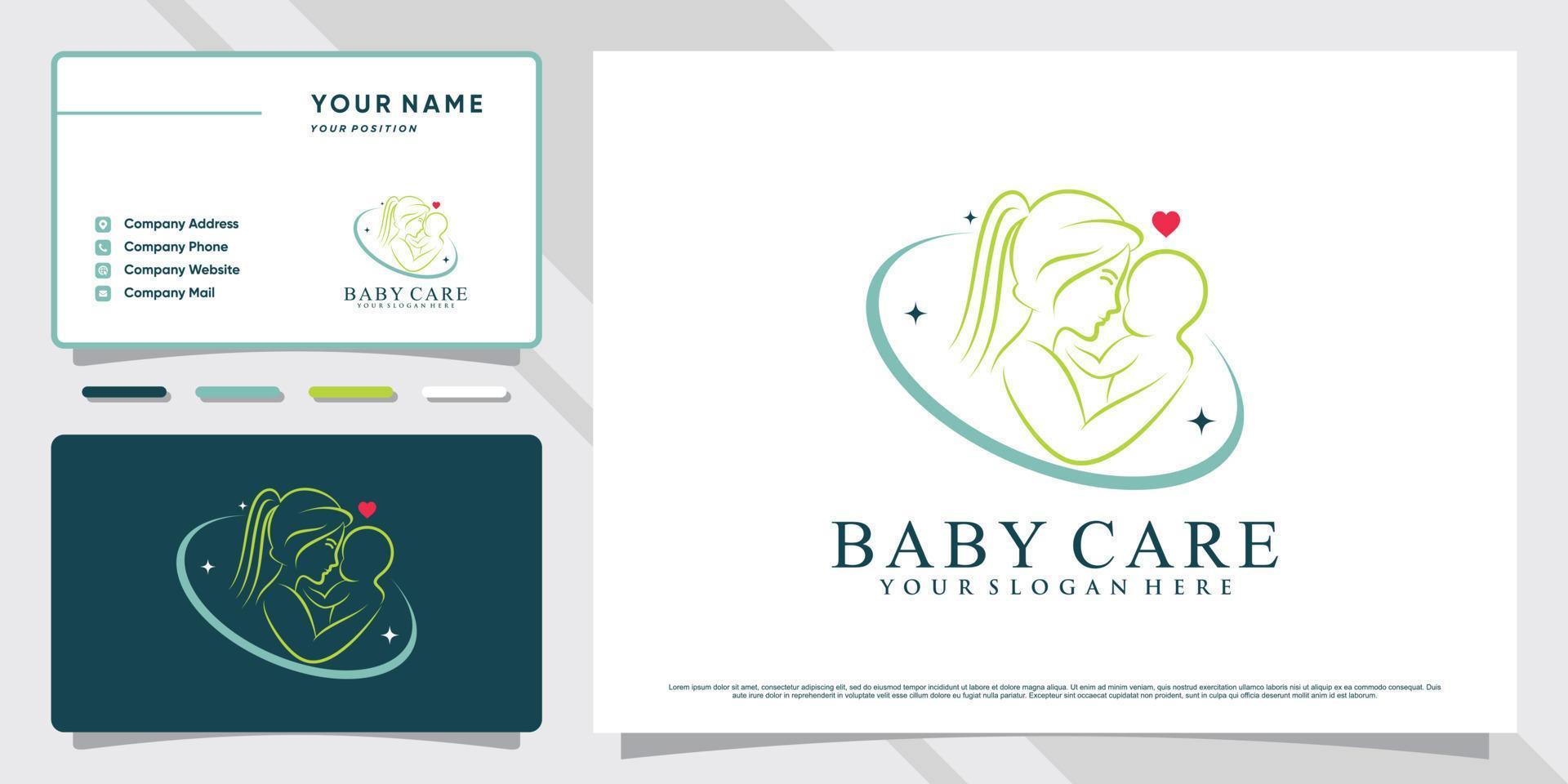 logo de soins pour bébés avec élément créatif et conception de carte de visite vecteur premium