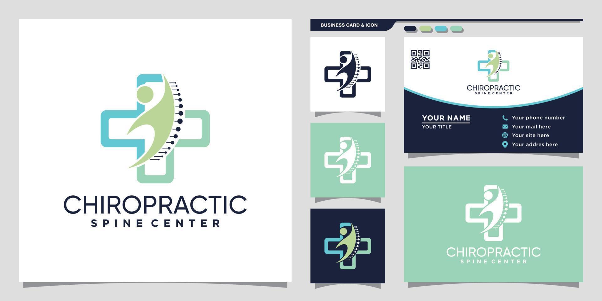 logo chiropratique avec concept moderne unique et conception de carte de visite vecteur premium