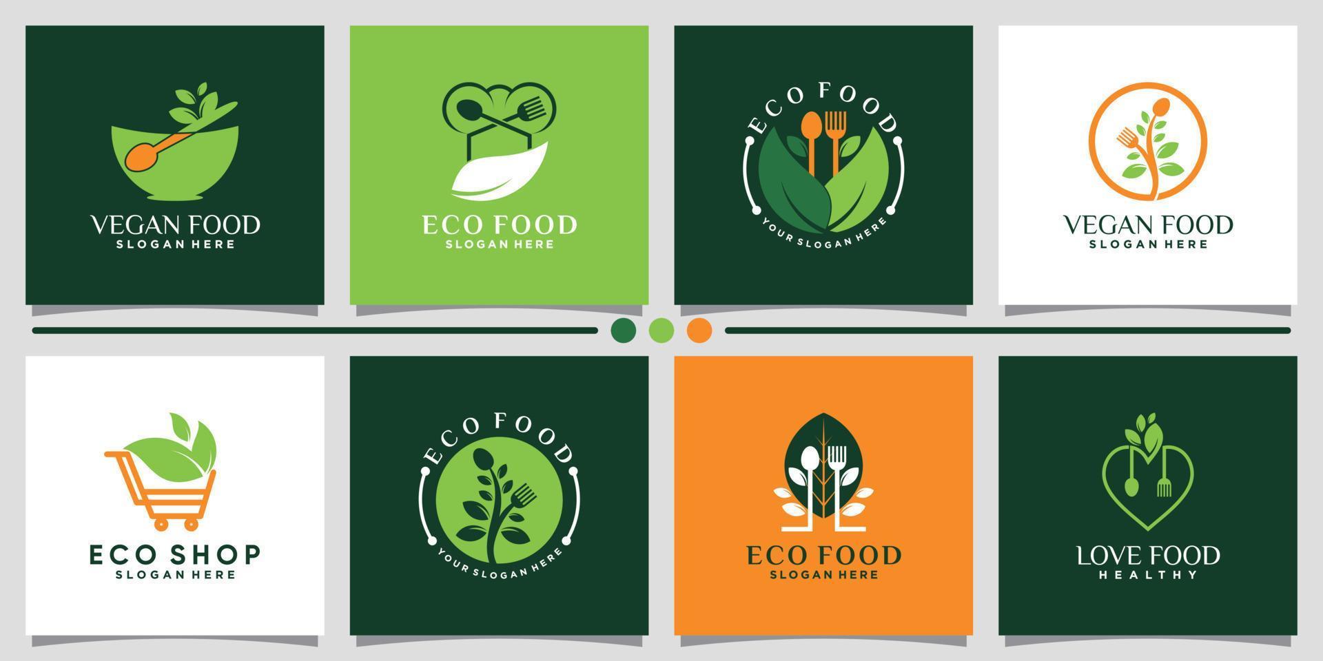 set bundle d'illustration de conception de logo eco food avec concept créatif vecteur premium