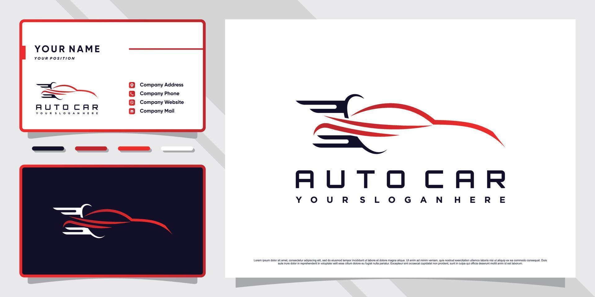 logo automobile concept voiture de sport avec style d'art en ligne et conception de carte de visite vecteur premium
