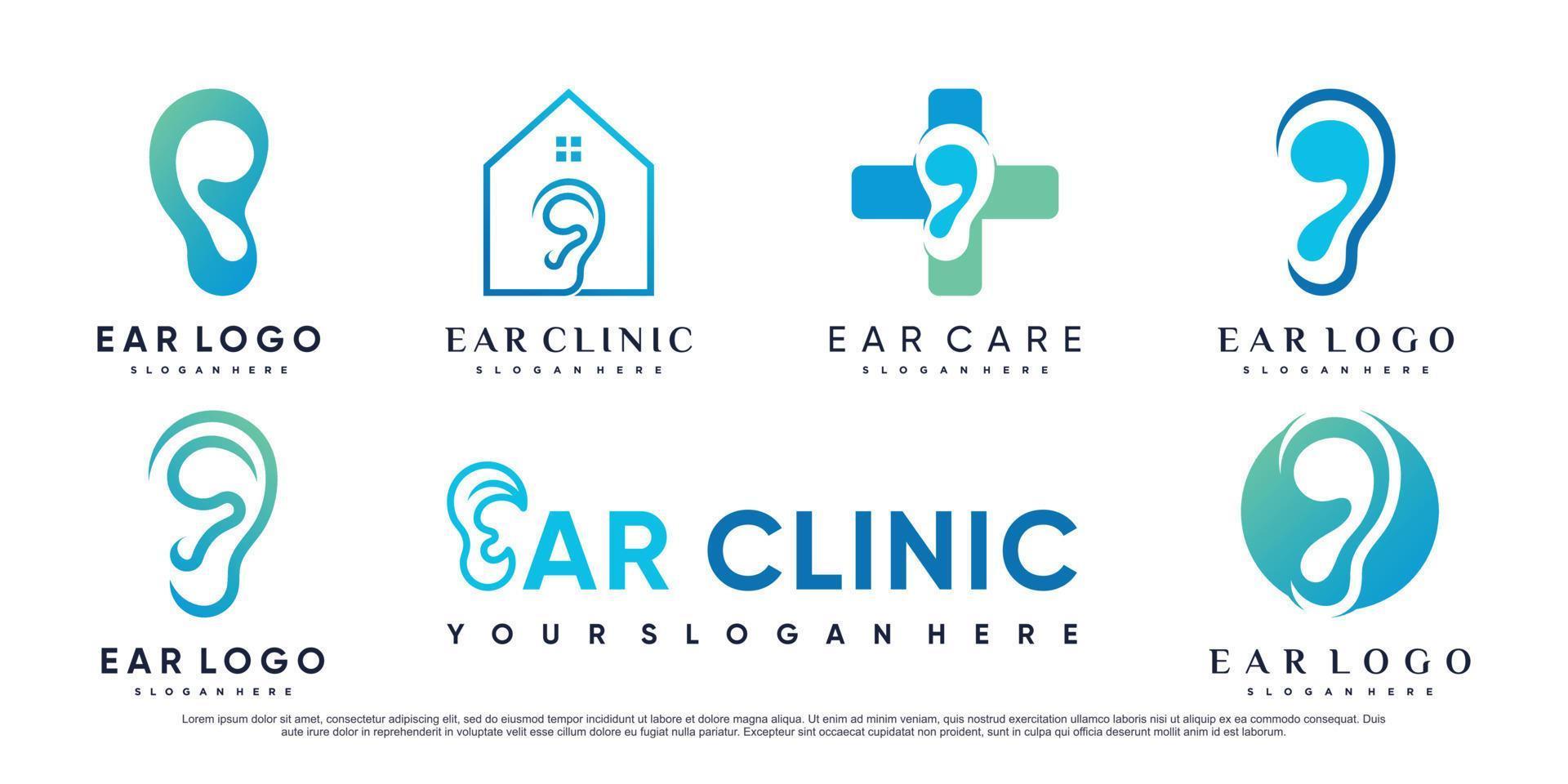 ensemble de conception de logo de clinique d'oreille avec vecteur premium d'élément créatif