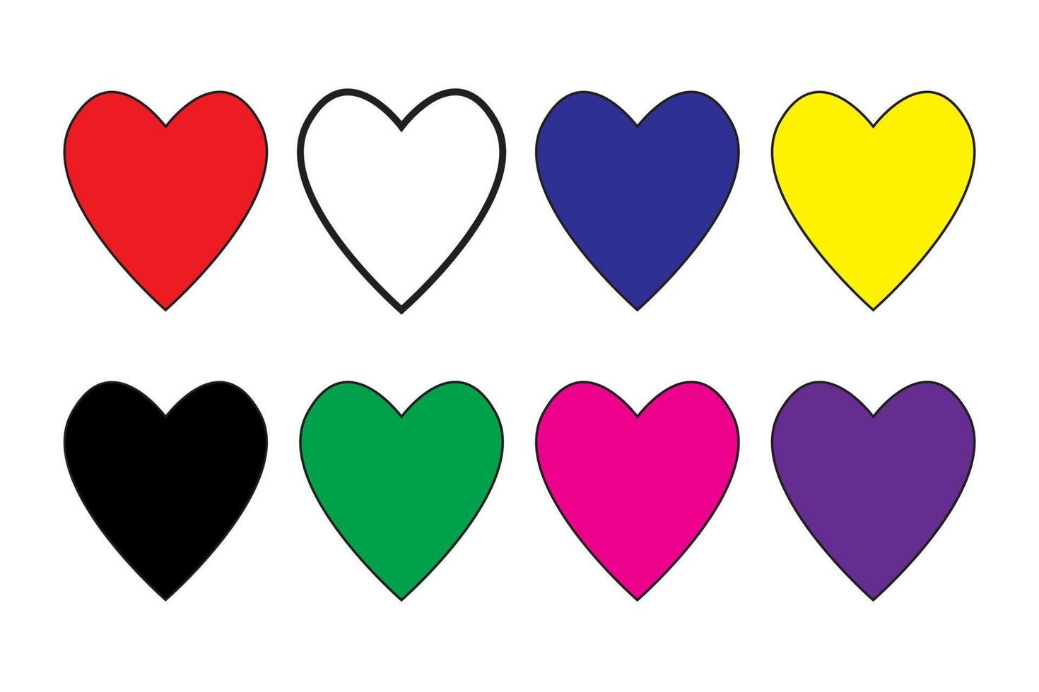 ensemble vectoriel d'illustrations de signe de coeur dans des couleurs assorties, amour.