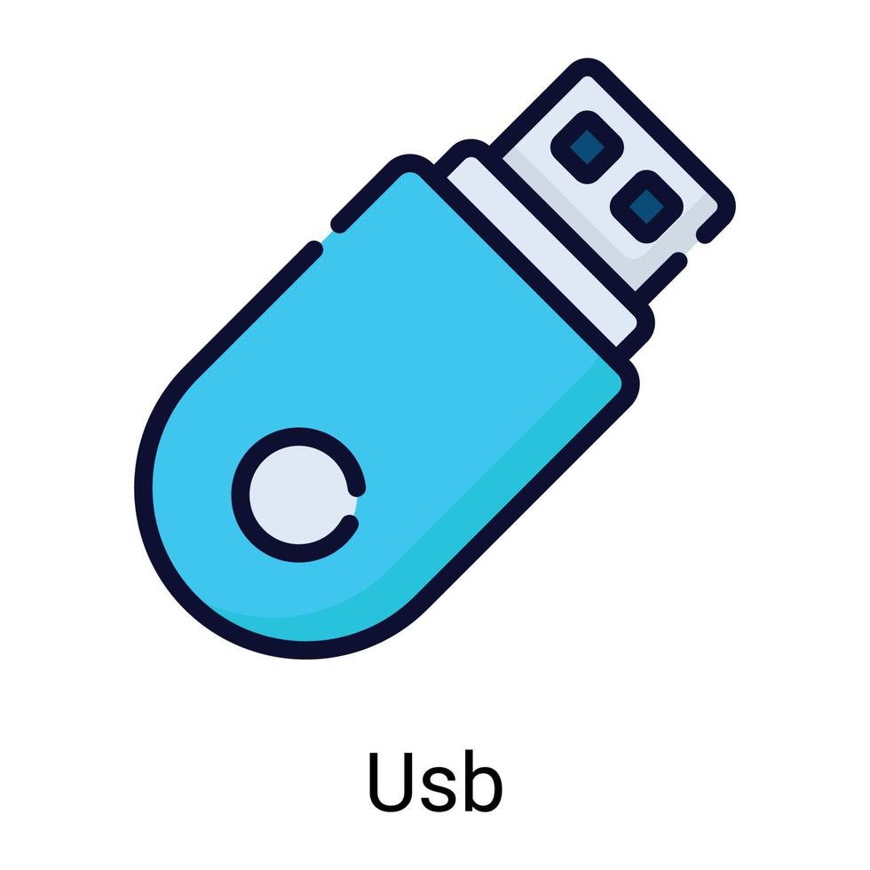 usb, icône de ligne de couleur de lecteur flash isolée sur fond blanc vecteur