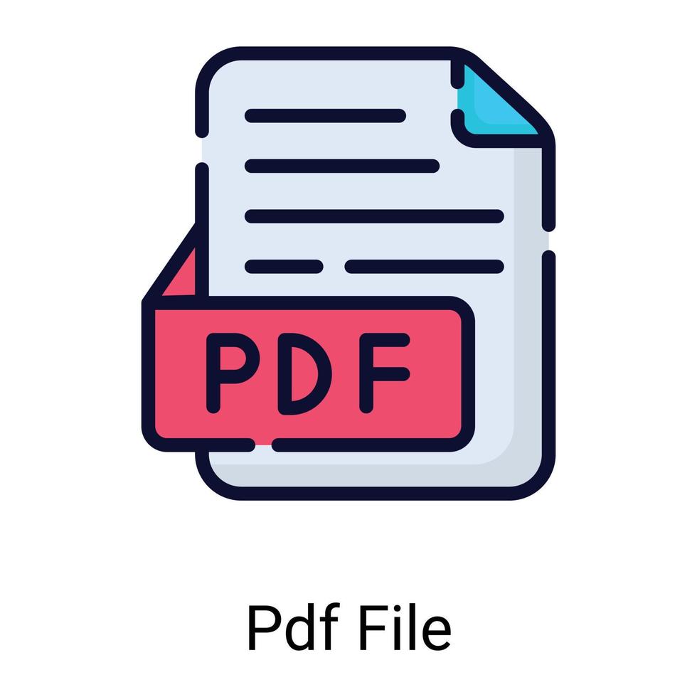 pdf, icône de ligne de couleur de format de fichier isolée sur fond blanc vecteur