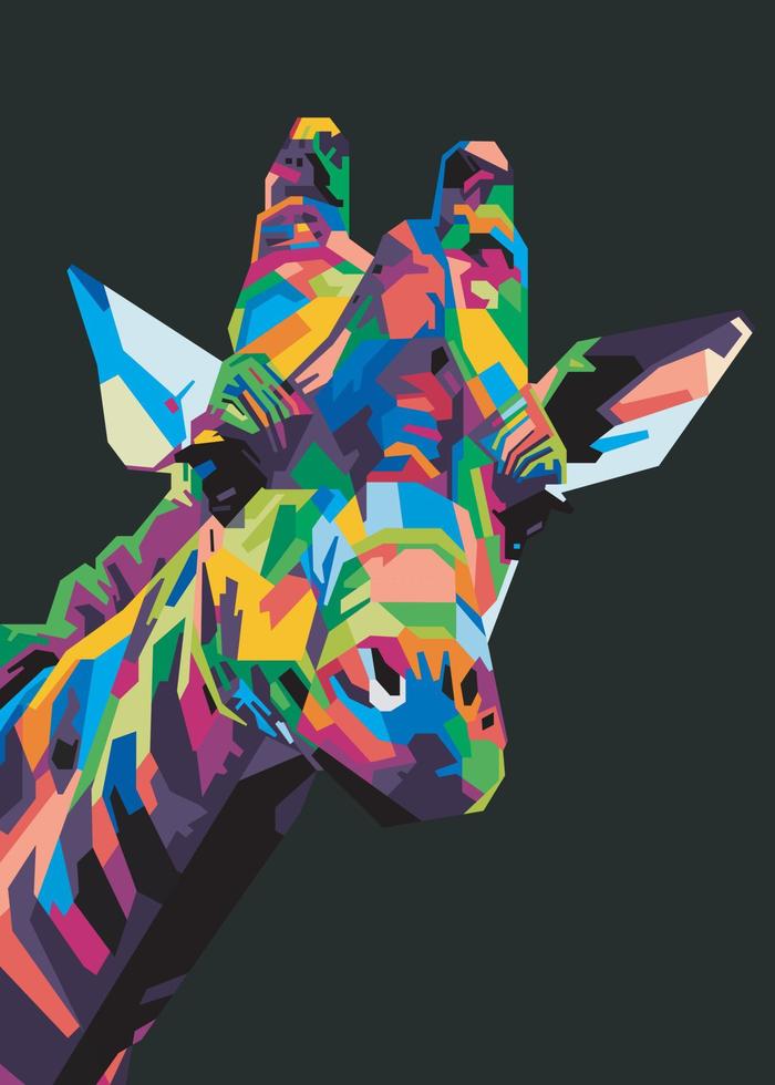 tête de girafe colorée sur un style pop art isolée avec un fond noir vecteur