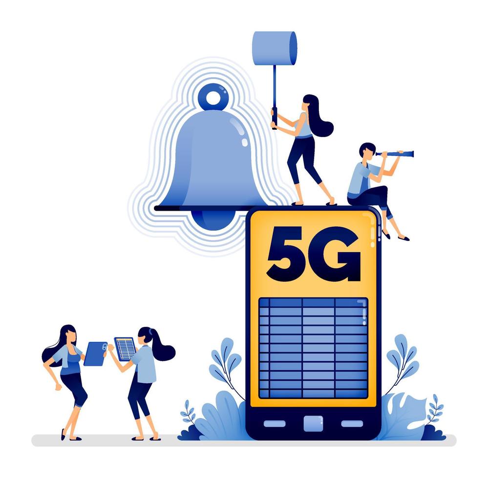 conception d'illustration de l'internet 5g connecté aux activités mobiles et quotidiennes telles que les alarmes et les rappels de calendrier. le vecteur peut être utilisé pour le web, le site web, l'affiche, les applications mobiles, les publicités, le dépliant, la carte de visite