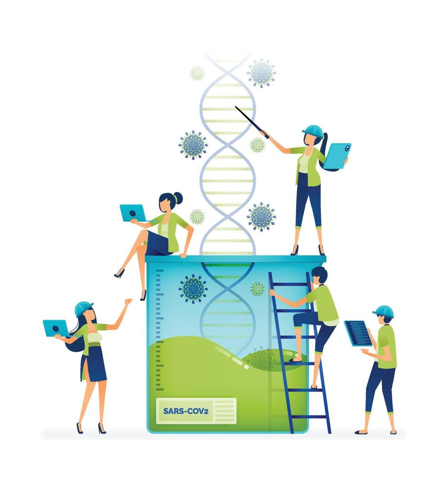 la conception d'illustrations des laboratoires et des fabricants essaie de trouver et de trouver la bonne formule pour créer un vaccin et un traitement contre le covid 19. peut être utilisé pour la page de destination, le mobile, la brochure, le dépliant, l'application vecteur