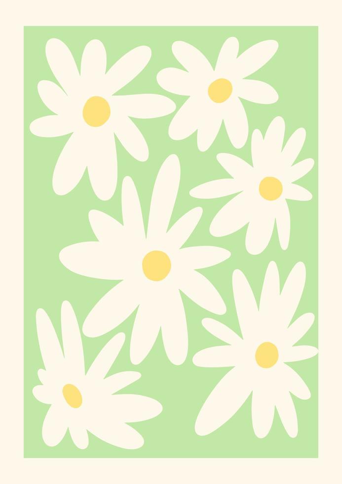 imprimé de fleurs groovy rétro avec illustration de marguerite. affiche florale de vecteur