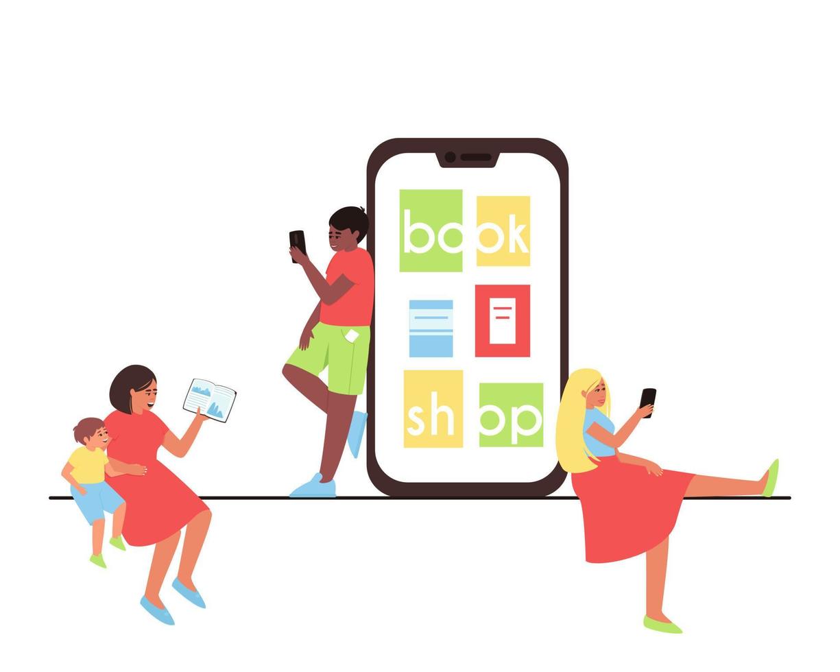 les gens lisent des livres achetés dans une boutique en ligne vecteur