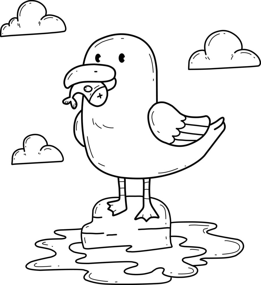 alphabet de livre de coloriage d'animaux. isolé sur fond blanc. oiseau de mouette de dessin animé de vecteur. vecteur