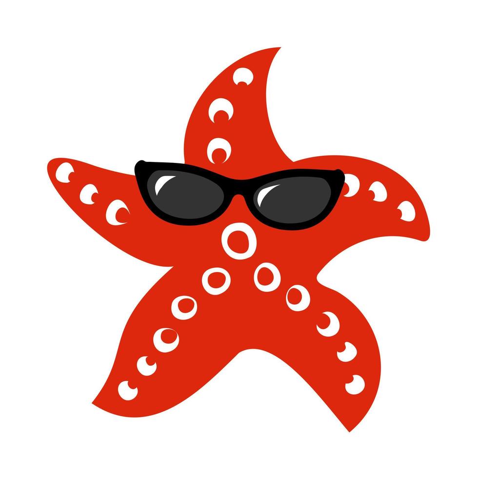 une étoile de mer avec des lunettes noires. cool étoile de mer en vacances vecteur