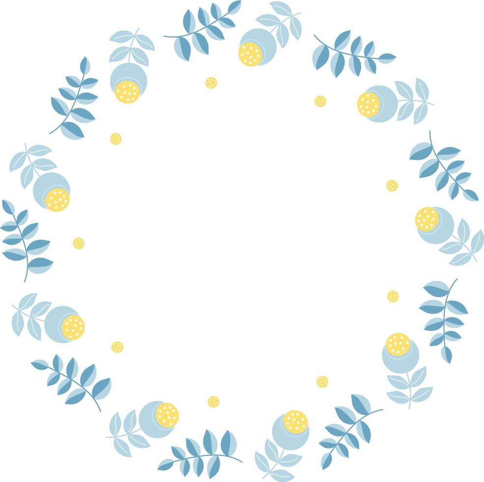 cadre rond à fleurs bleu-jaune. illustration vectorielle. cadre rond pour la décoration, le design, l'impression, les serviettes vecteur