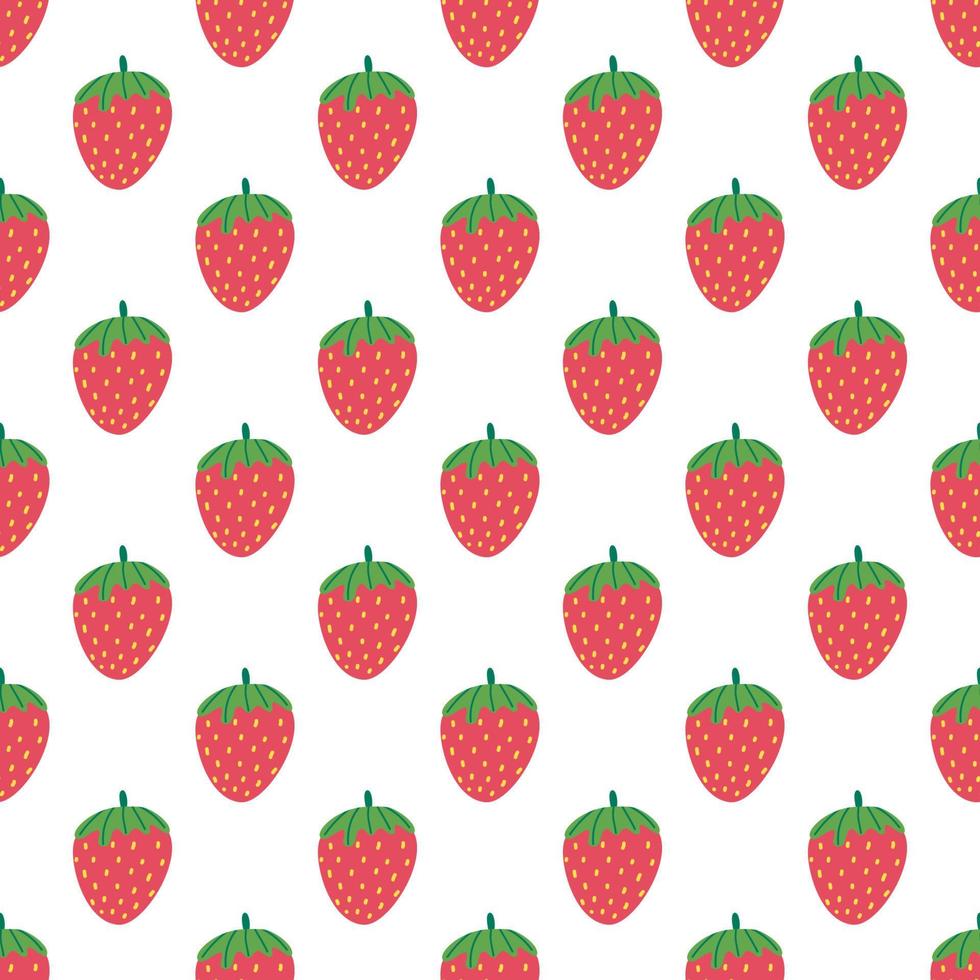 joli motif vectoriel sans couture aux fraises. fraîcheur répétant l'arrière-plan avec des baies de fruits d'été. utiliser pour le tissu, l'emballage cadeau, l'emballage