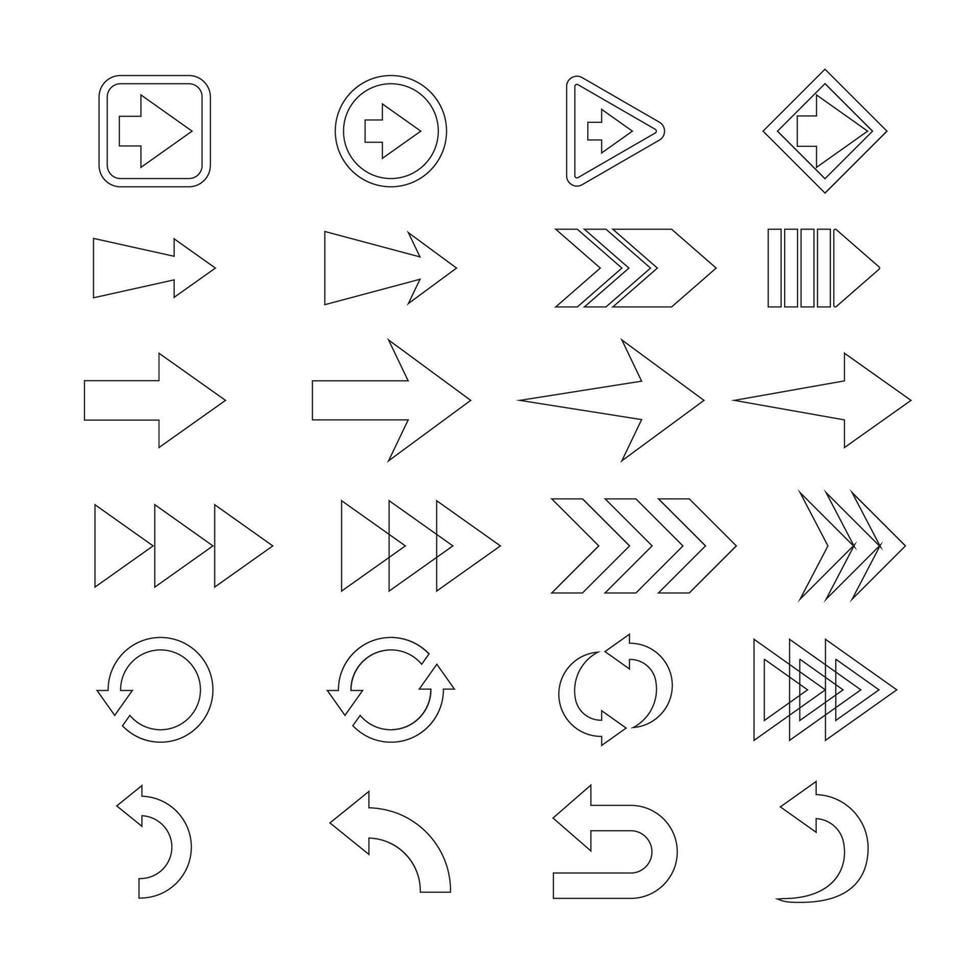 collection de conception d'icône de ligne de flèche, icône de vecteur de ligne noire, isolée avec un fond blanc