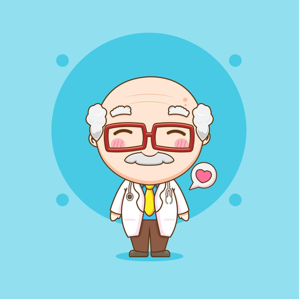 mignon vieux docteur souriant illustration de personnage chibi vecteur