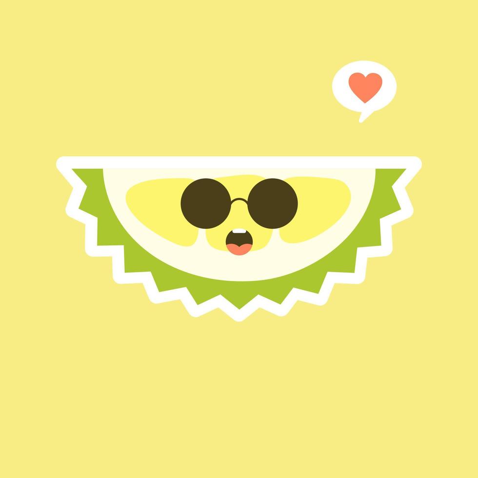 fruits durian drôles et kawaii. mignon personnage durian avec expression du visage et emoji. illustration vectorielle. utiliser pour la carte, l'affiche, la bannière, la conception Web et l'impression sur t-shirt. facile à modifier. vecteur