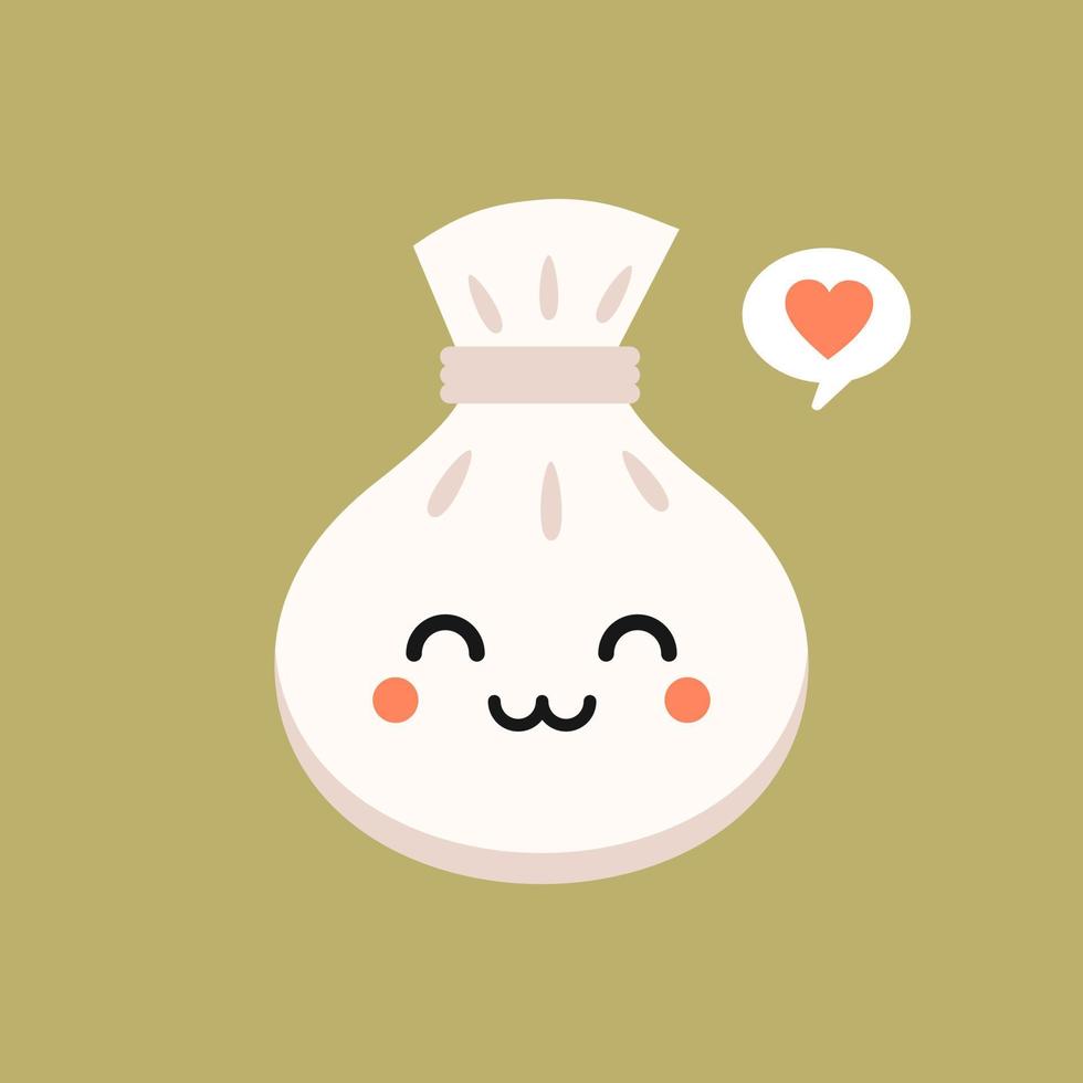 caractères vectoriels kawaii mignons dim sum chinois. plat asiatique avec visage souriant. cuisine traditionnelle orientale. boulette aux épices. emoji drôle, émoticône. illustration de couleur de dessin animé isolé vecteur