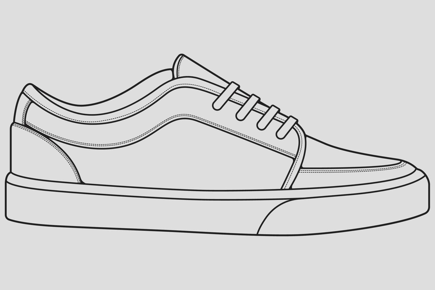 vecteur de dessin de contour de baskets de chaussures, baskets dessinées dans un style de croquis, contour de modèle de formateurs de baskets de ligne noire, illustration vectorielle.