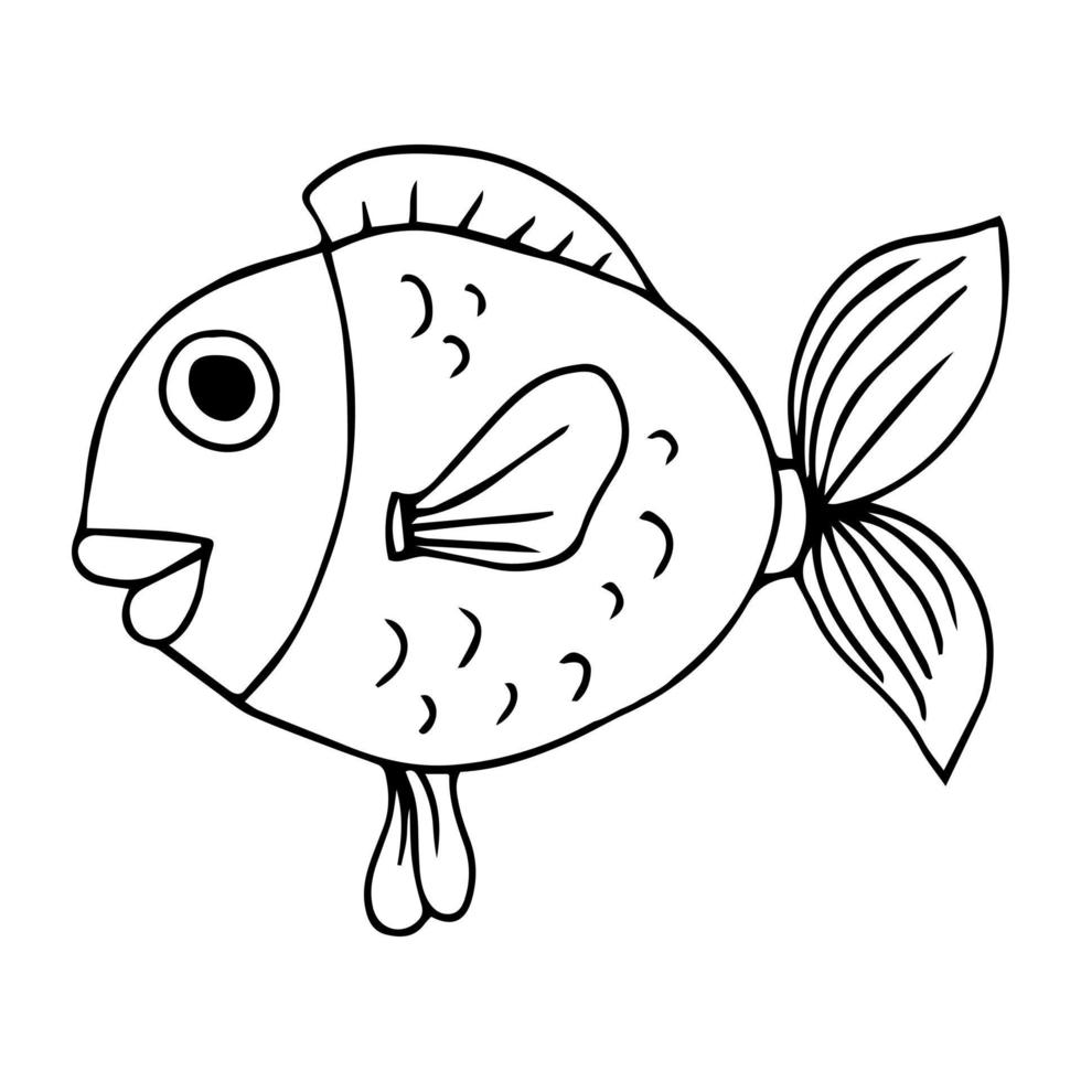 poisson tropical mignon - une image à colorier. poisson linéaire vectoriel - élément de conception animale. poissons d'aquarium - animal de compagnie. contour. dessin à main levée