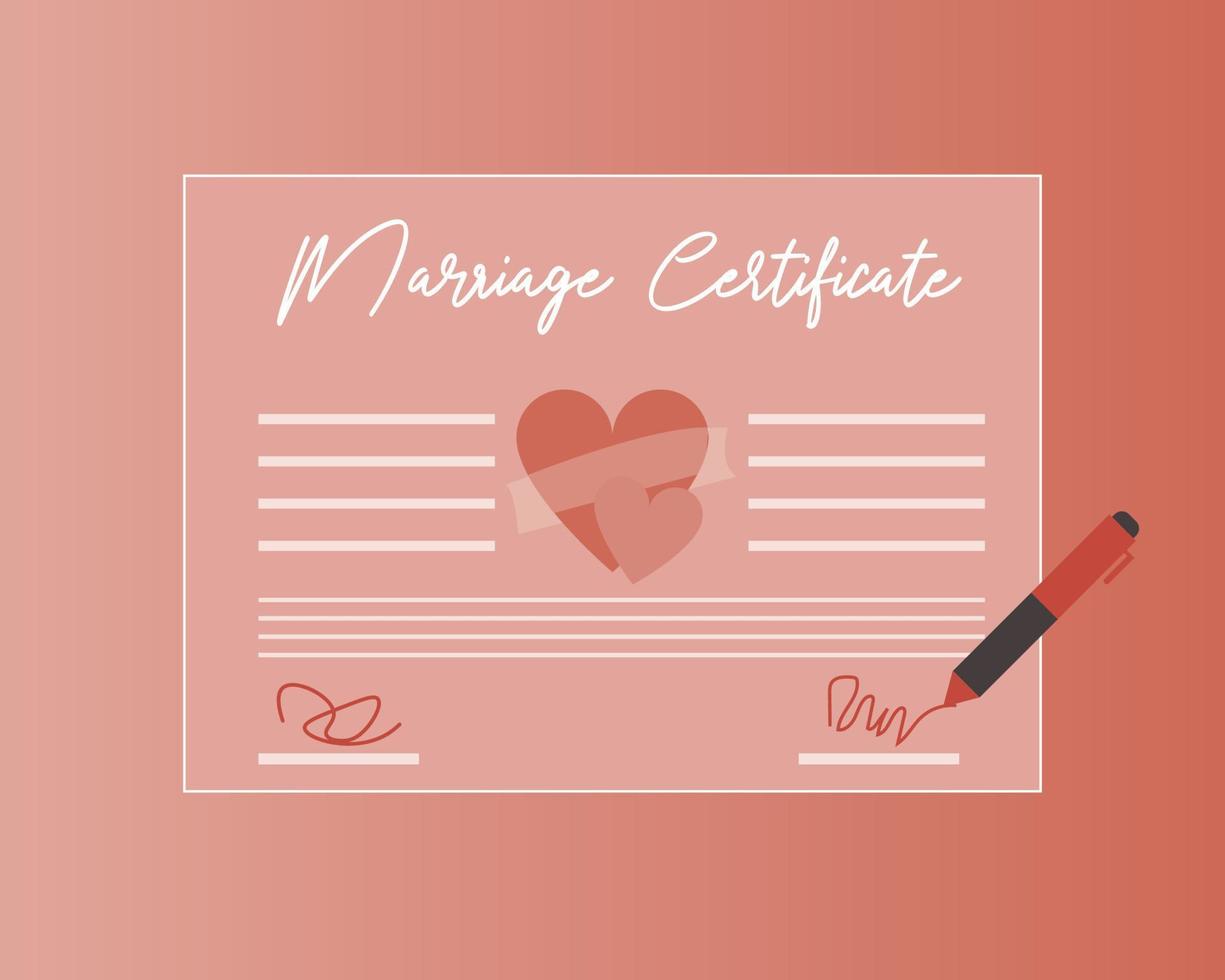 signer un certificat de mariage pour obtenir un vecteur de mariage officiel