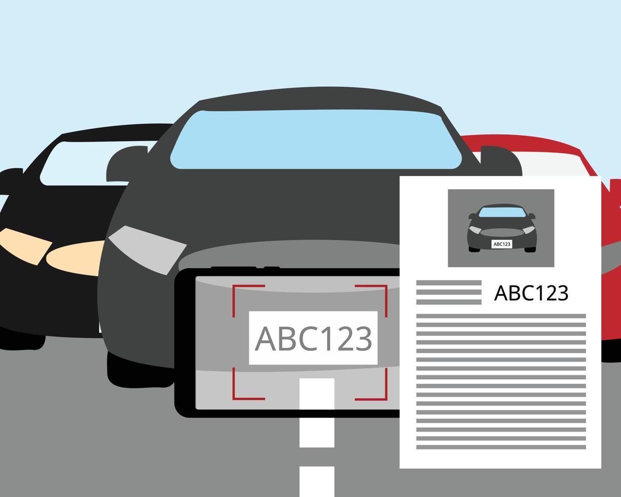 technologie de reconnaissance optique de caractères pour vérifier la vitesse de la voiture et le numéro de plaque d'immatriculation sur le vecteur de la rue