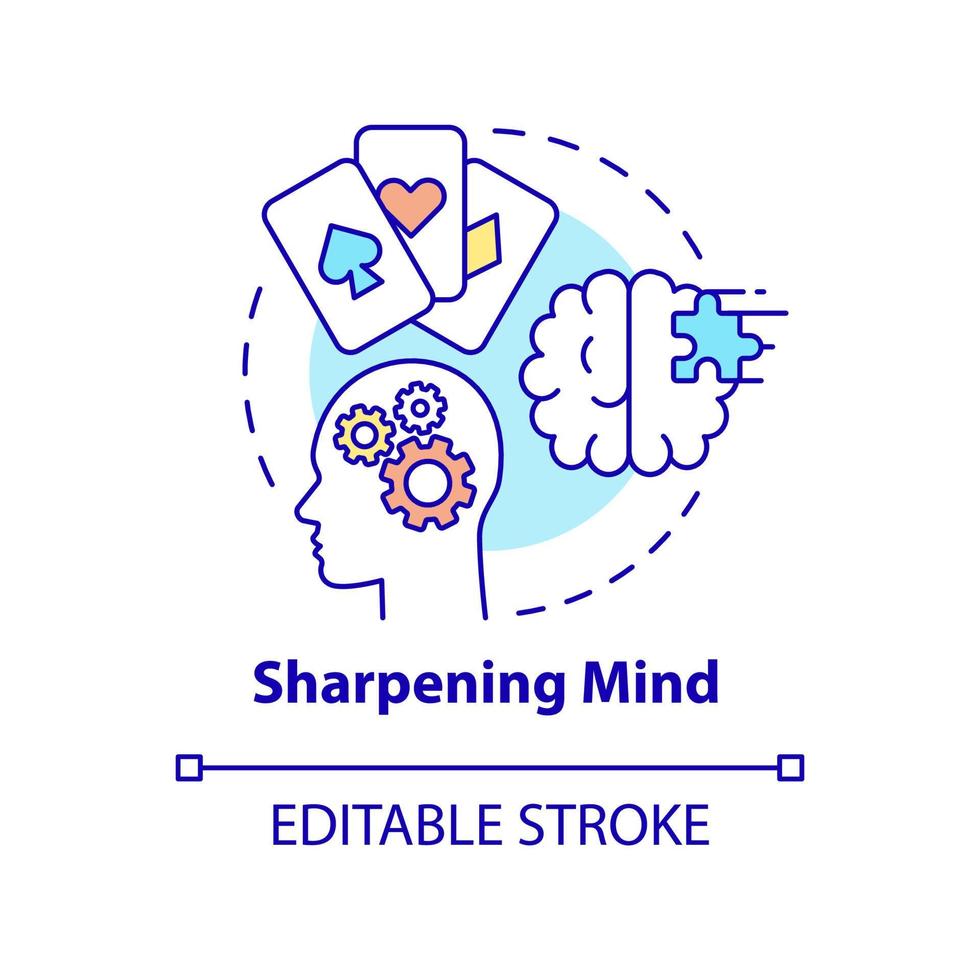 icône de concept d'esprit d'affûtage. entrainement Cerebral. illustration de la ligne mince de l'idée abstraite des traits positifs du jeu. dessin de contour isolé. trait modifiable. arial, myriade de polices pro-gras utilisées vecteur