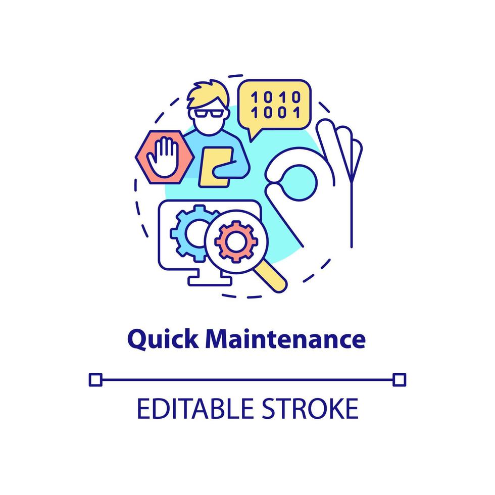 icône de concept de maintenance rapide. entretien facile pour l'application. web 3 0 idée abstraite illustration fine ligne. dessin de contour isolé. trait modifiable. arial, myriade de polices pro-gras utilisées vecteur