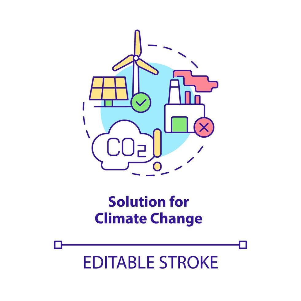 solution pour l'icône de concept de changement climatique. avantages de l'illustration de la ligne mince de l'idée abstraite de l'électrification. dessin de contour isolé. trait modifiable. roboto-medium, myriade de polices pro-gras utilisées vecteur