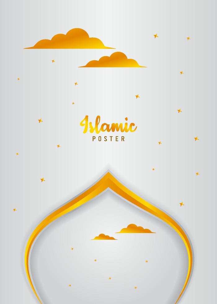 affiche verticale du ramadan vecteur premium couleur or blanc