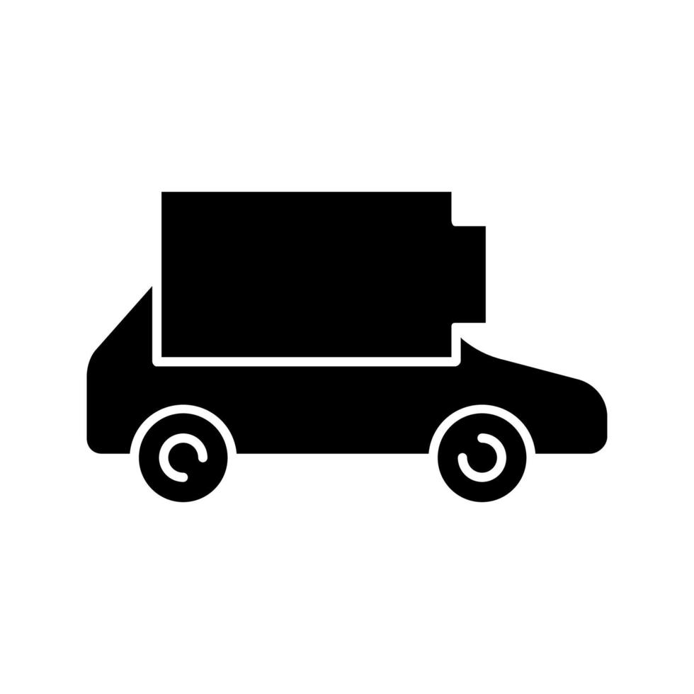 icône de glyphe de voiture électrique déchargée. batterie faible de l'automobile écologique. indicateur de niveau de batterie automatique vide. symbole de la silhouette. espace négatif. illustration vectorielle isolée vecteur