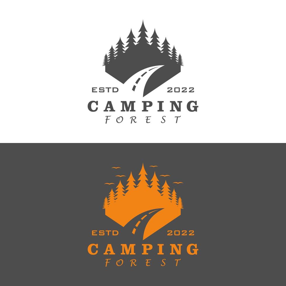 logo de la forêt de camping dans un style vintage vecteur