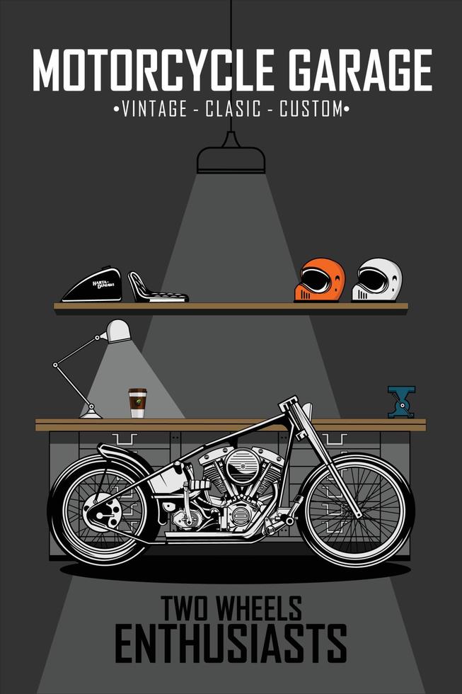 illustration d'affiche de garage de moto chooper a.eps vecteur