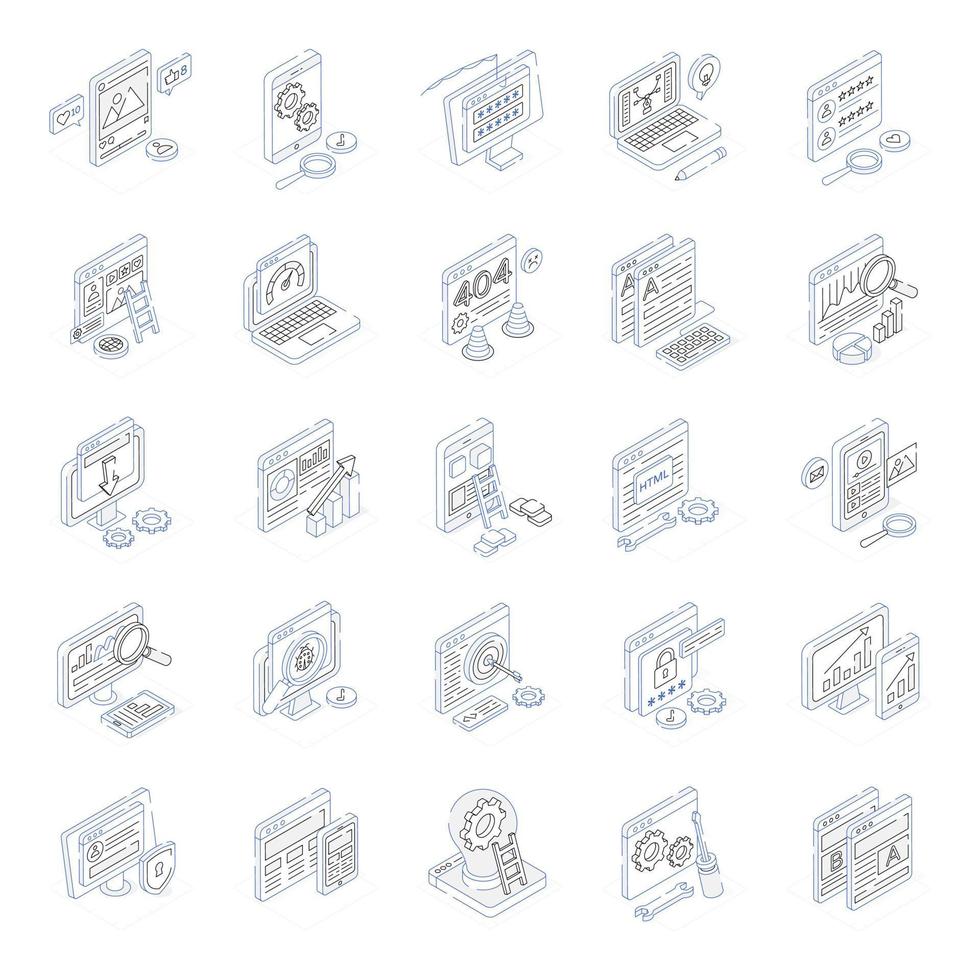 référencement et conception d'icônes isométriques de contour vecteur