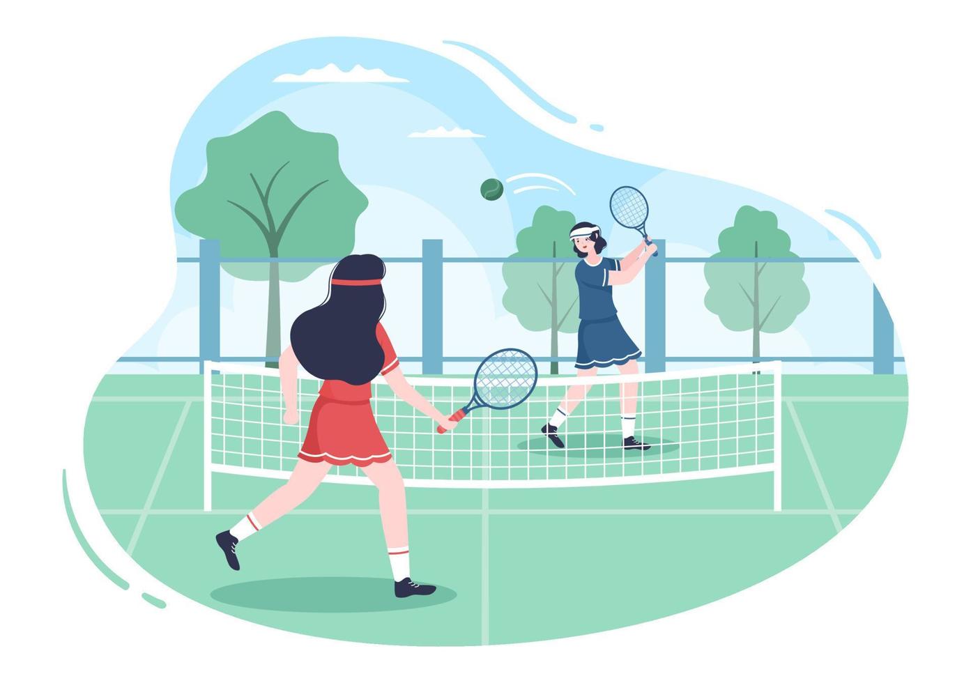 joueur de tennis avec raquette à la main et balle sur le terrain. personnes faisant un match de sport en illustration de dessin animé plat vecteur