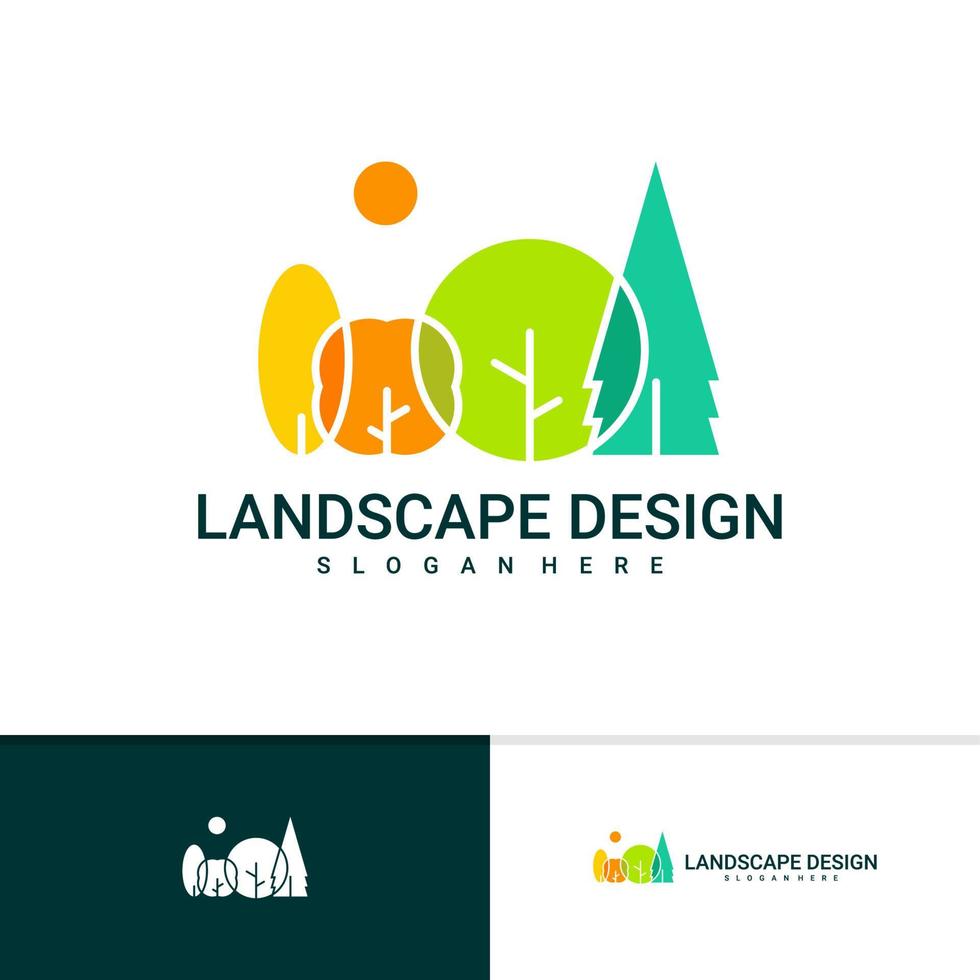 modèle vectoriel de logo d'arbre de paysage, concepts de conception de logo d'arbre créatif