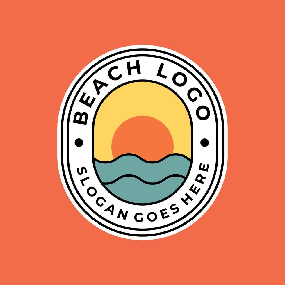 plage emblème logo vecteur autocollant insigne coucher de soleil minimaliste