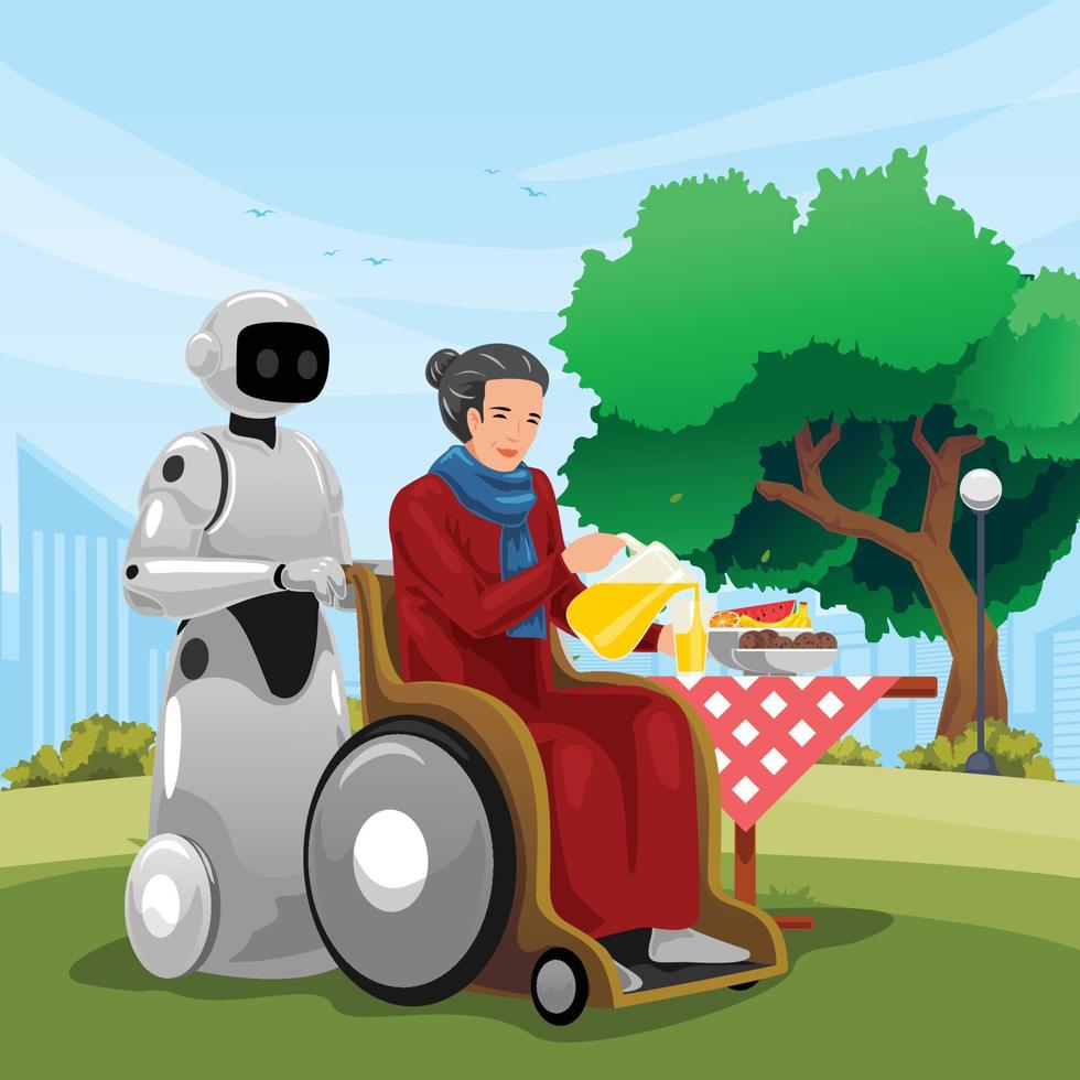 robot assistant pour les soins aux personnes âgées vecteur