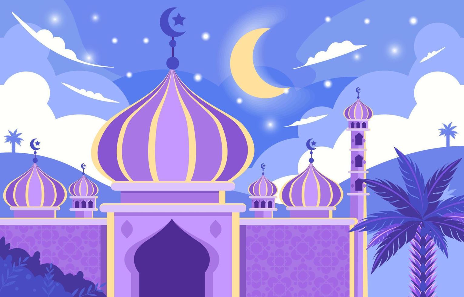 mosquée violette la nuit eid vecteur