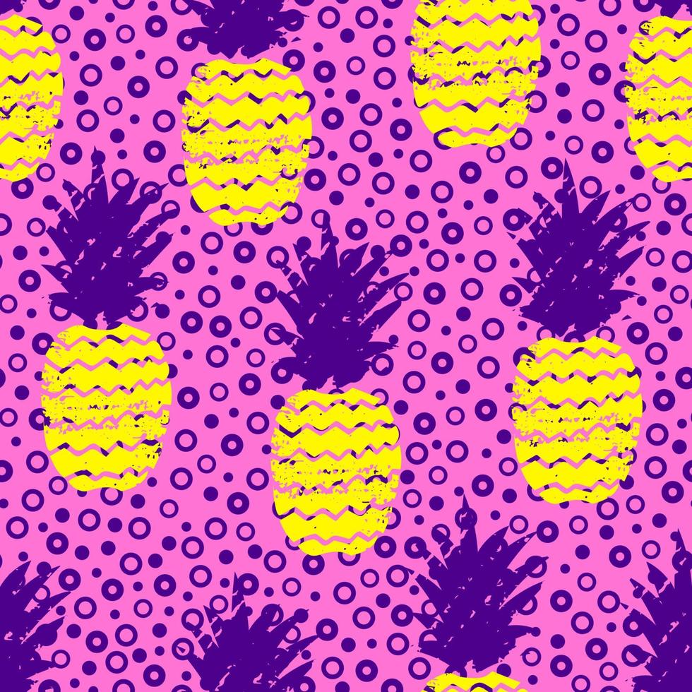 modèle sans couture d'ananas grunge dessiné à la main coloré. vecteur