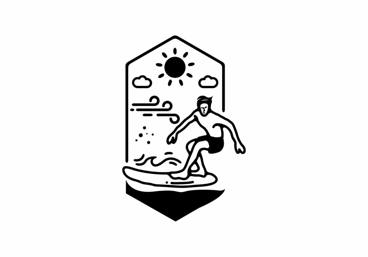 illustration de dessin au trait homme surf vecteur
