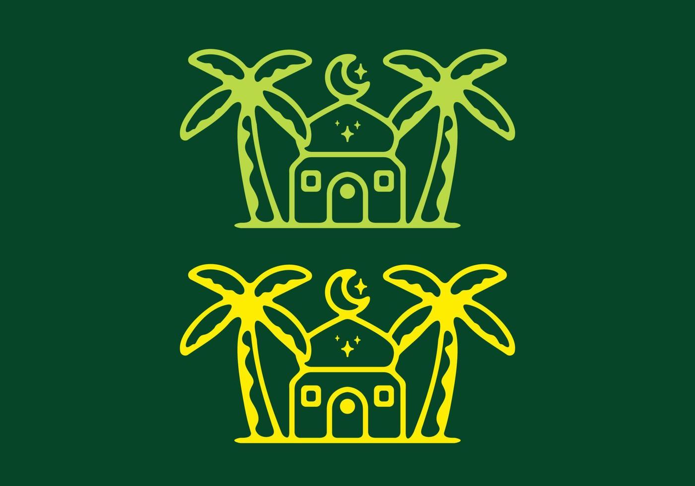 mosquée et palmier dattier illustration d'art plat en couleur jaune et verte vecteur