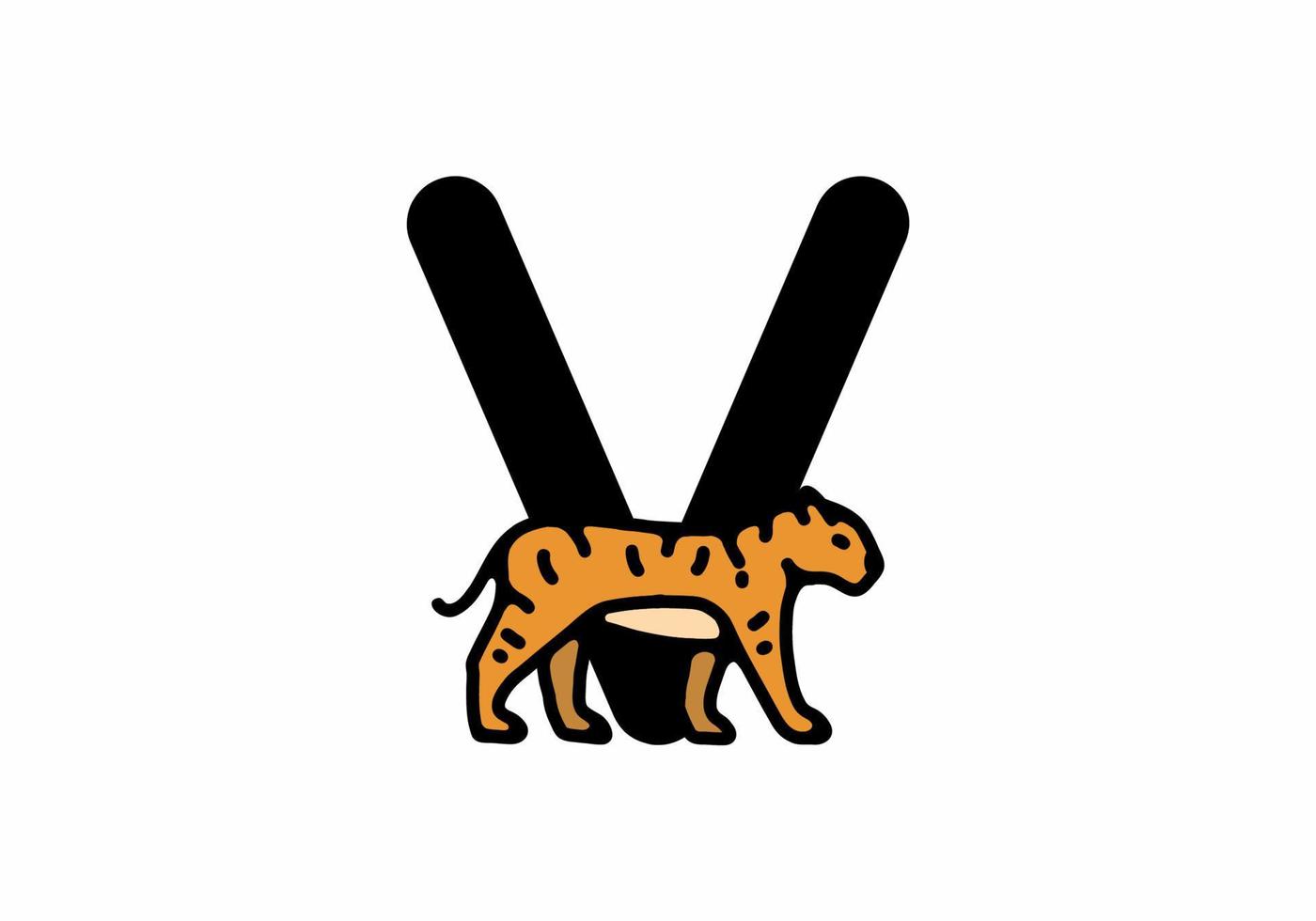 illustration d'art en ligne de tigre avec lettre initiale v vecteur