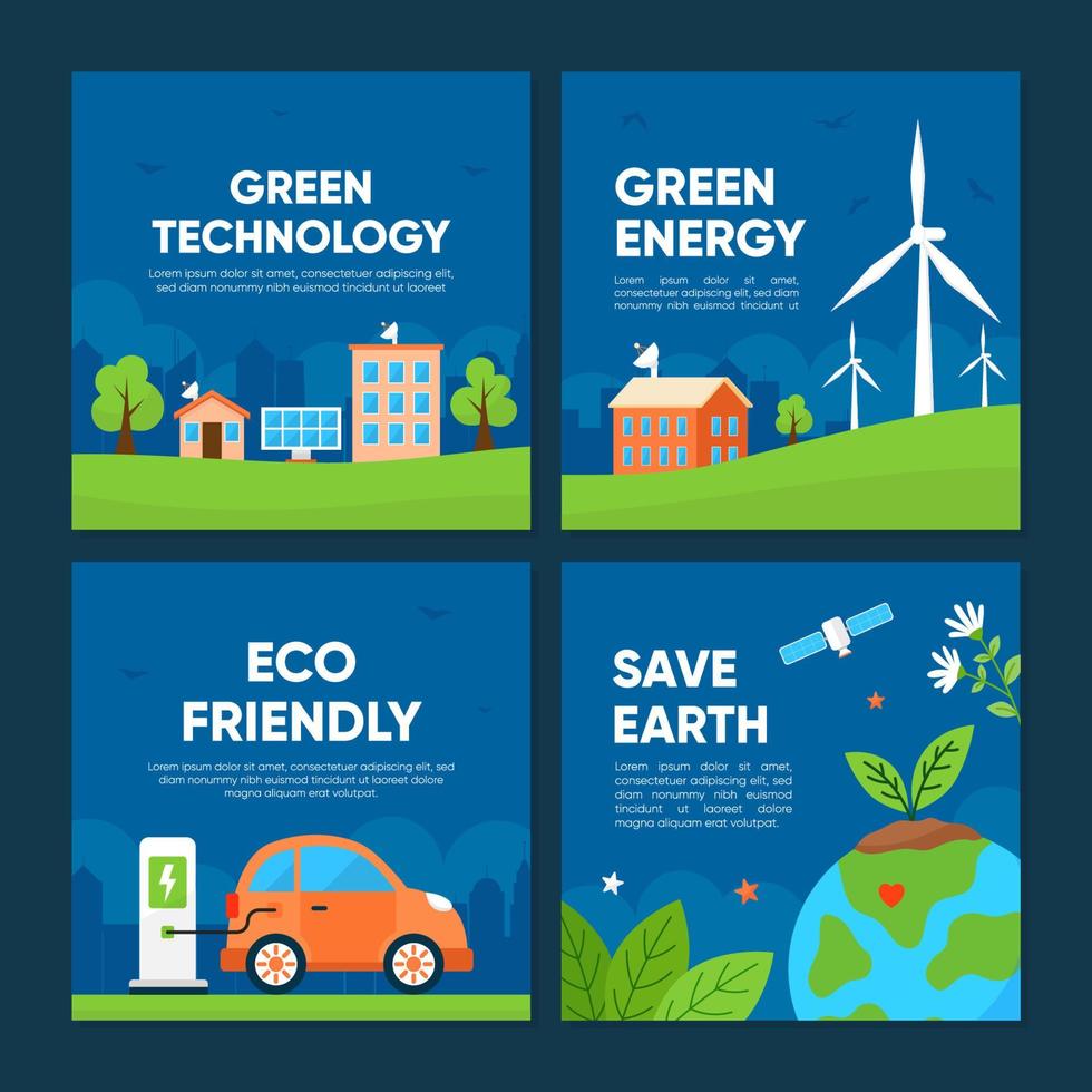sauver la terre avec une technologie verte pour la publication sur les réseaux sociaux vecteur