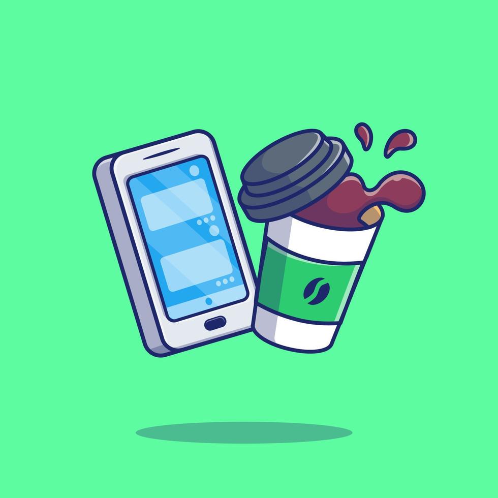 téléphone portable avec illustration d'icône de vecteur de dessin animé de café. technologie nourriture et boisson icône concept isolé vecteur premium. style de dessin animé plat